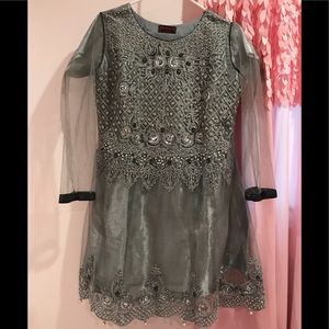 3 peice gray and silver suit